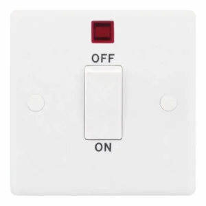 SSL567 Smooth White 1 Gang 45A 2 Pole White Rocker Neon Cooker Switch