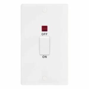 SSL568 Smooth White Large 1 Gang 45A 2 Pole White Rocker Neon Cooker Switch