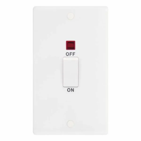 SSL568 Smooth White Large 1 Gang 45A 2 Pole White Rocker Neon Cooker Switch