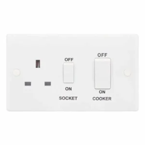 SSL569 Smooth White 45A Cooker Unit 13A White Rockers Switched Socket