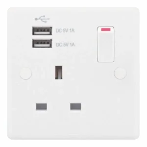 SSL580 Smooth White 1 Gang 13A 1 Pole 2x USB-A 2.0A Switched Socket