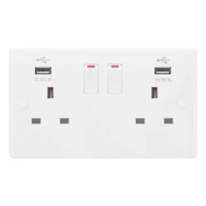 SSL581 2 Gang 13 Amp Socket with 2 x USB Ports SP – Switched