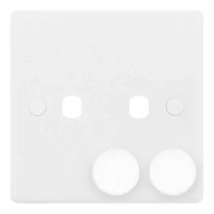 Smooth White 2 Gang Empty Dimmer Plate with Knobs