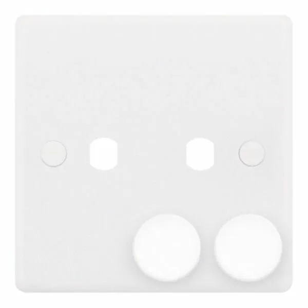 Smooth White 2 Gang Empty Dimmer Plate with Knobs