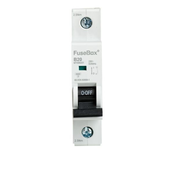 FuseBox MT06B201 20A 6kA B-Curve 1 Pole MCB