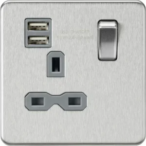 SFR9124BCG 13A 1G SP Switched Socket with Dual USB A+A (5V DC 2.4A shared) - Brushed
