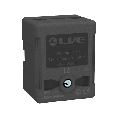 Black Terminal Block 5P 100A, Terminal Capacity up to 35mm²