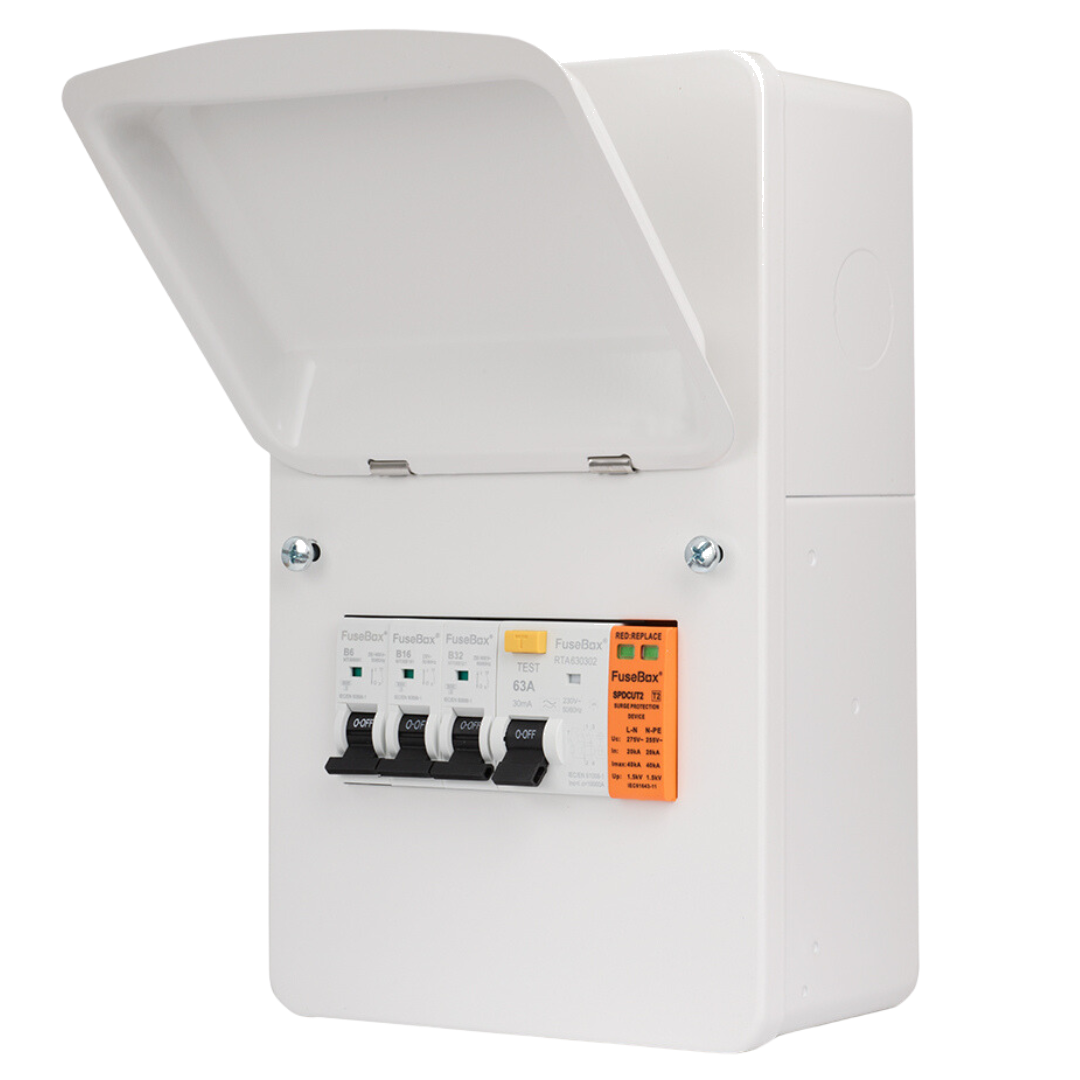 F200GRAX FuseBox 63A 30mA RCD + 6A & 16A MCBs Type A + SPD T2