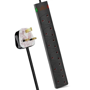 6 Gang Switched Extension Lead 2m Black