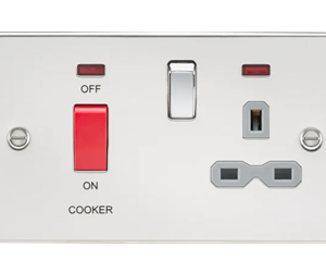 45A DP Switch & 13A Socket With Neon - Polished Chrome With Black Insert