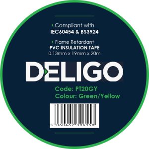PVC Insulation Tape 0.13mm X 19mm X 20m - Green/ Yellow