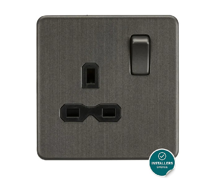 13A 1G DP Switched Socket - Smoked Bronze with Black Insert