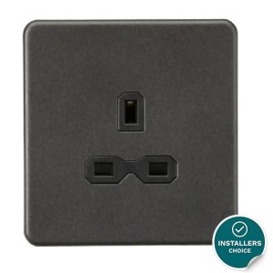 13A 1G Unswitched Socket -Smoked Bronze with Black Insert