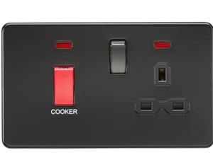 45A DP Switch & 13A Socket With Neon - Matt Black With Black Insert