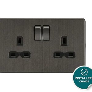 13A 2G DP Switched Socket with Twin Earths - Smoked Bronze with Black Insert