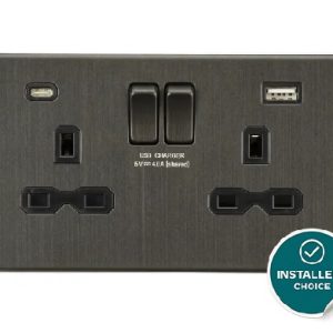13A 2G SP Switched Socket with Dual USB A+C (5V DC 4.0A shared) - Smoked Bronze