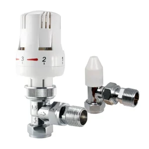 TRV02AG 15mm Angle Thermostatic Valve + Lock Shield CP