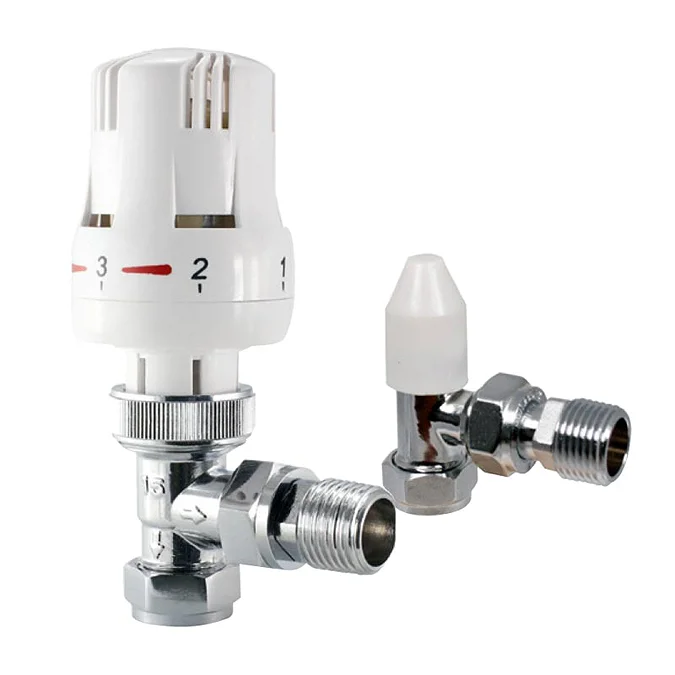 TRV02AG 15mm Angle Thermostatic Valve + Lock Shield CP