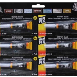 Maxi Fix 6-Pack Super Glue Extra Strong Premium Adhesive Plastic Rubber Leather
