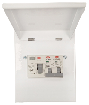 MGU563/616 Metal 4 Module Enclosure c/w 63A DP RCD-30mA 1XB6 -MCB & 1XB16