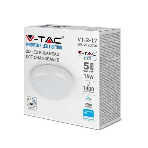 VT2120016 15W Colour Changing Polo Bulkhead IP65 CCT 1400Lm