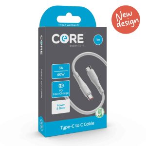 Core Type-C to C Cable 1m TPE White 3A 60W PD