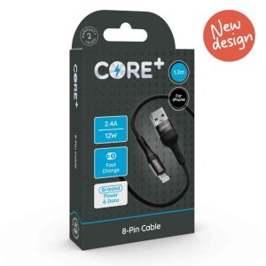 CORE+ 8-Pin Cable 1.2m Braided Black 2.4A 12W Fast Charge