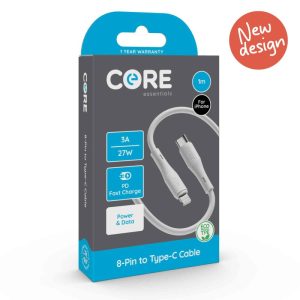 Core 8-Pin to Type-C Cable 1m TPE White 3A 27W PD