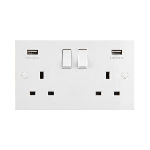 Square Edge 13A 2G DP Switched Socket With Twin 5V USB