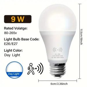 E27 9W Radar Sensor LED Bulb 6500K
