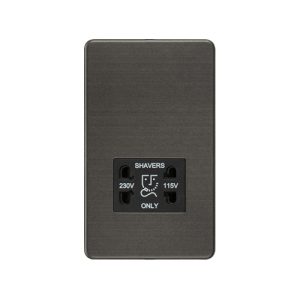115V/230V Dual Voltage Shaver Socket - Smoked Bronze with Black Insert