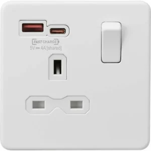 SFR9919MW 13A 1G SP Switched Socket with Dual USB A+C 12V DC 1.5A [Max. 18W] -