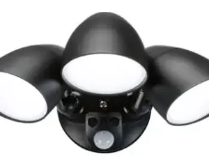 110-230V IP65 Triple Head Black 30W Security Floodlight with PIR Sensor CCT and Manual Override