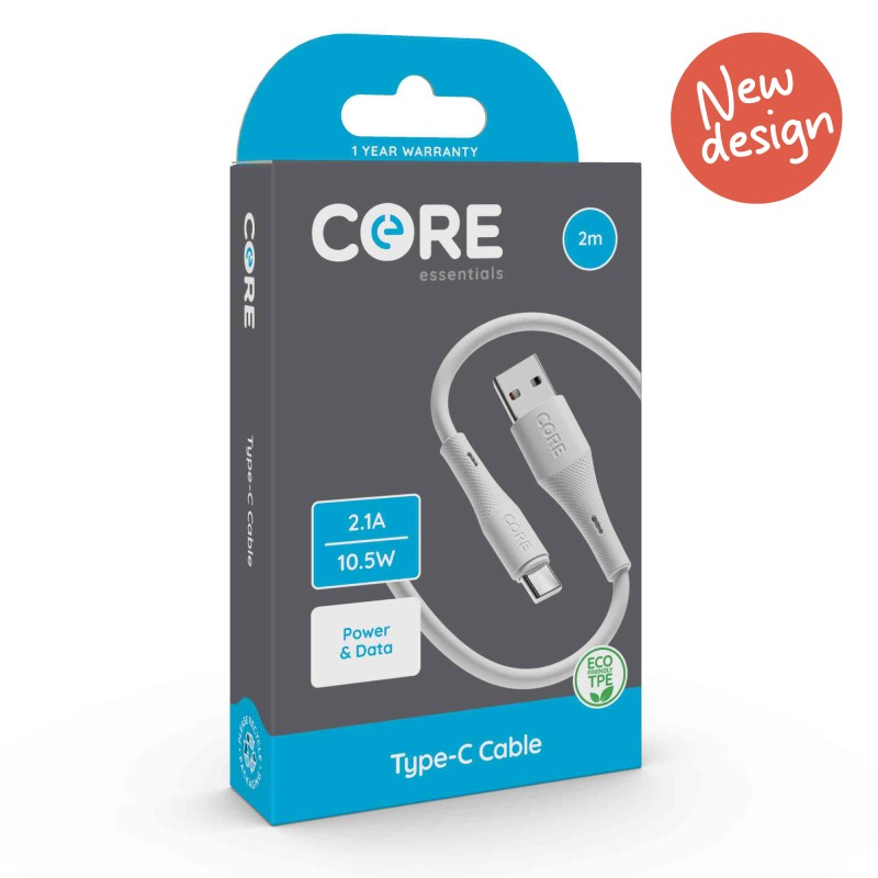 Core Type-C Cable 2m TPE White 2.1A 10.5W