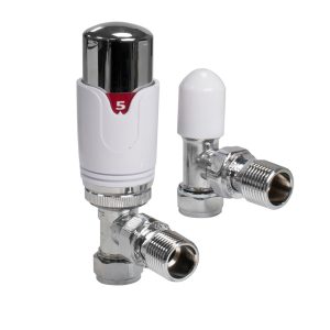 TRV06AG 15mm Angle Classic Thermostatic Valve + Lock Shield CP