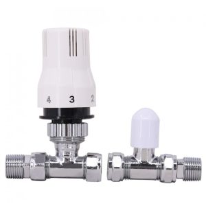 TRV02ST 15mm Straight Thermostatic Valve + Lock Shield CP