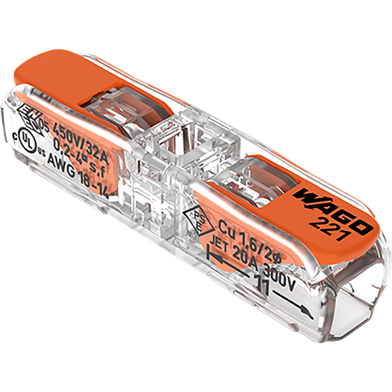 Wago 221-2411 Terminal 2 Conductor 4 mm² Through Clamp Connector with Lever (Pack of 60)4050821808435