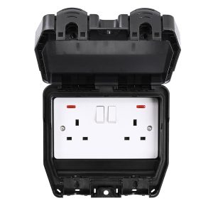 Weatherproof 13A 2G DP Switched Socket - Black
