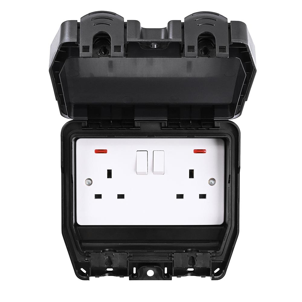 Weatherproof 13A 2G DP Switched Socket - Black