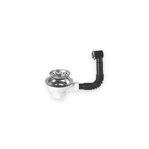 Basket waste strainer with white lower body and black flexible rectangular outlet assembly