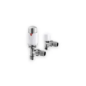 15mm angle classic thermostatic radiator valve and white-capped lockshield in chrome