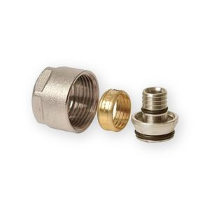 16 x 2.0mm manifold outlet pipe connector with nickel-plated nut, brass olive and sealing rings