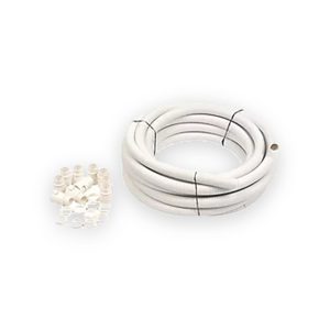 Coiled white conduit with contractor pack fittings and clips