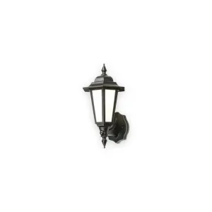 Knightsbridge black wall lantern with frosted panels, decorative finials and sensor unit