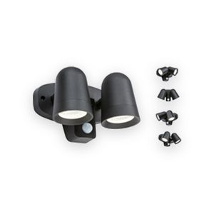 230V IP65 18W LED Black Twin Spot Floodlight With PIR