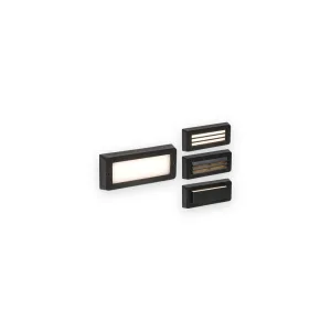 Knightsbridge BL5BK black IP65 5W CCT brick light showing plain, grille, louvre and shade front options
