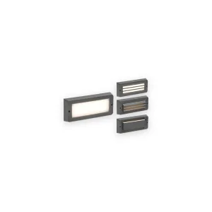 Knightsbridge BL5G grey IP65 5W CCT brick light showing plain, grille, louvre and shade front options