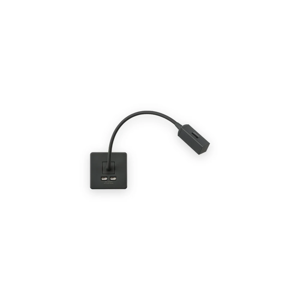 230V LED Dimmable Reading Light with Dual USB A+A (5V DC 2.4A shared) - Anthracite 230V LED Dimmable Reading Light with Dual USB A+A (5V DC 2.4A shared) - Anthracite