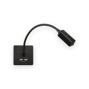 230V LED Dimmable Reading Light with Dual USB A+A (5V DC 2.4A shared) - Matt Black