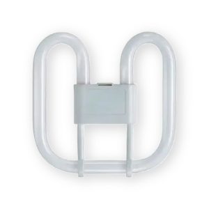 2D fluorescent tube front with two white looped tubes, central rectangular housing and support bars
